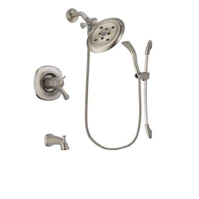 Delta Addison Stainless Steel Finish Thermostatic Tub and Shower Faucet System Package with Large Rain Showerhead and Handshower with Slide Bar Includes Rough-in Valve and Tub Spout DSP1451V