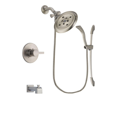 Delta Compel Stainless Steel Finish Tub and Shower Faucet System Package with Large Rain Showerhead and Handshower with Slide Bar Includes Rough-in Valve and Tub Spout DSP1459V