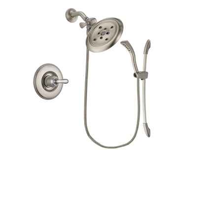 Delta Linden Stainless Steel Finish Shower Faucet System Package with Large Rain Showerhead and Handshower with Slide Bar Includes Rough-in Valve DSP1464V