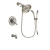 Delta Lahara Stainless Steel Finish Dual Control Tub and Shower Faucet System Package with Large Rain Showerhead and Handshower with Slide Bar Includes Rough-in Valve and Tub Spout DSP1465V