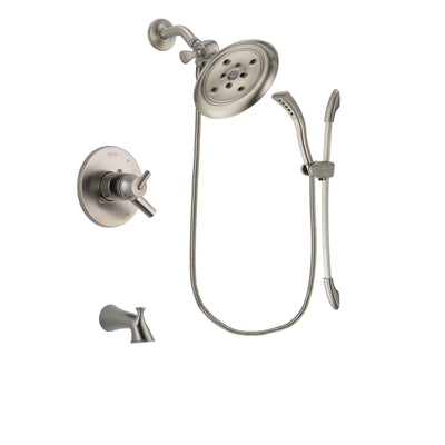Delta Trinsic Stainless Steel Finish Dual Control Tub and Shower Faucet System Package with Large Rain Showerhead and Handshower with Slide Bar Includes Rough-in Valve and Tub Spout DSP1467V