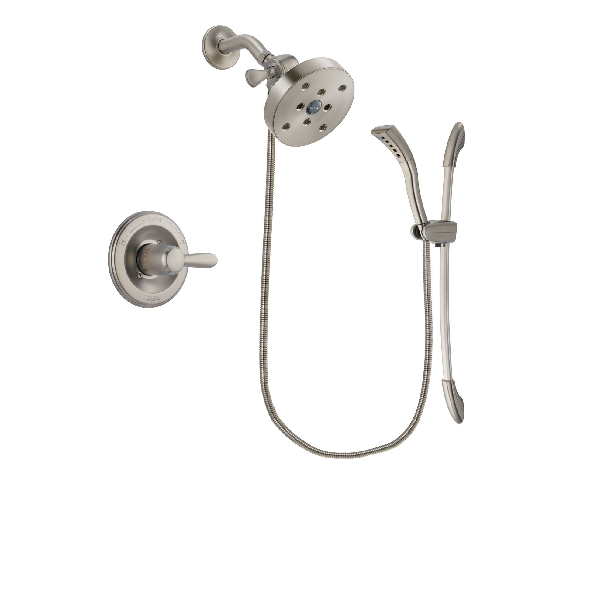 Delta Lahara Stainless Steel Finish Shower Faucet System Package with 5-1/2 inch Shower Head and Handshower with Slide Bar Includes Rough-in Valve DSP1490V