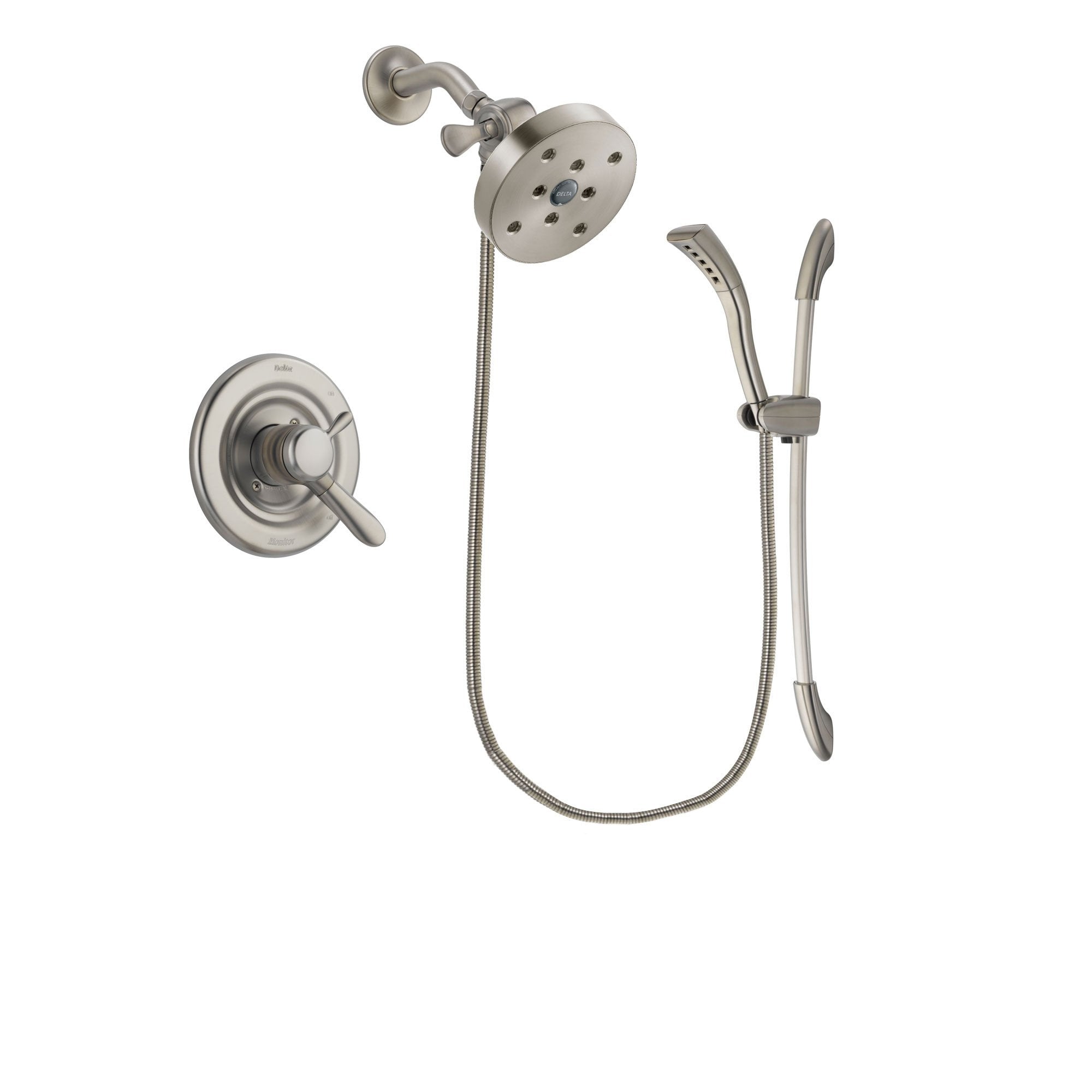 Delta Lahara Stainless Steel Finish Dual Control Shower Faucet System Package with 5-1/2 inch Shower Head and Handshower with Slide Bar Includes Rough-in Valve DSP1500V
