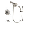 Delta Leland Stainless Steel Finish Dual Control Tub and Shower Faucet System Package with 5-1/2 inch Shower Head and Handshower with Slide Bar Includes Rough-in Valve and Tub Spout DSP1505V