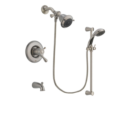 Delta Leland Stainless Steel Finish Thermostatic Tub and Shower Faucet System Package with Shower Head and Handheld Shower Spray with Slide Bar Includes Rough-in Valve and Tub Spout DSP1517V