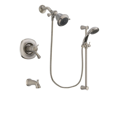 Delta Addison Stainless Steel Finish Thermostatic Tub and Shower Faucet System Package with Shower Head and Handheld Shower Spray with Slide Bar Includes Rough-in Valve and Tub Spout DSP1519V