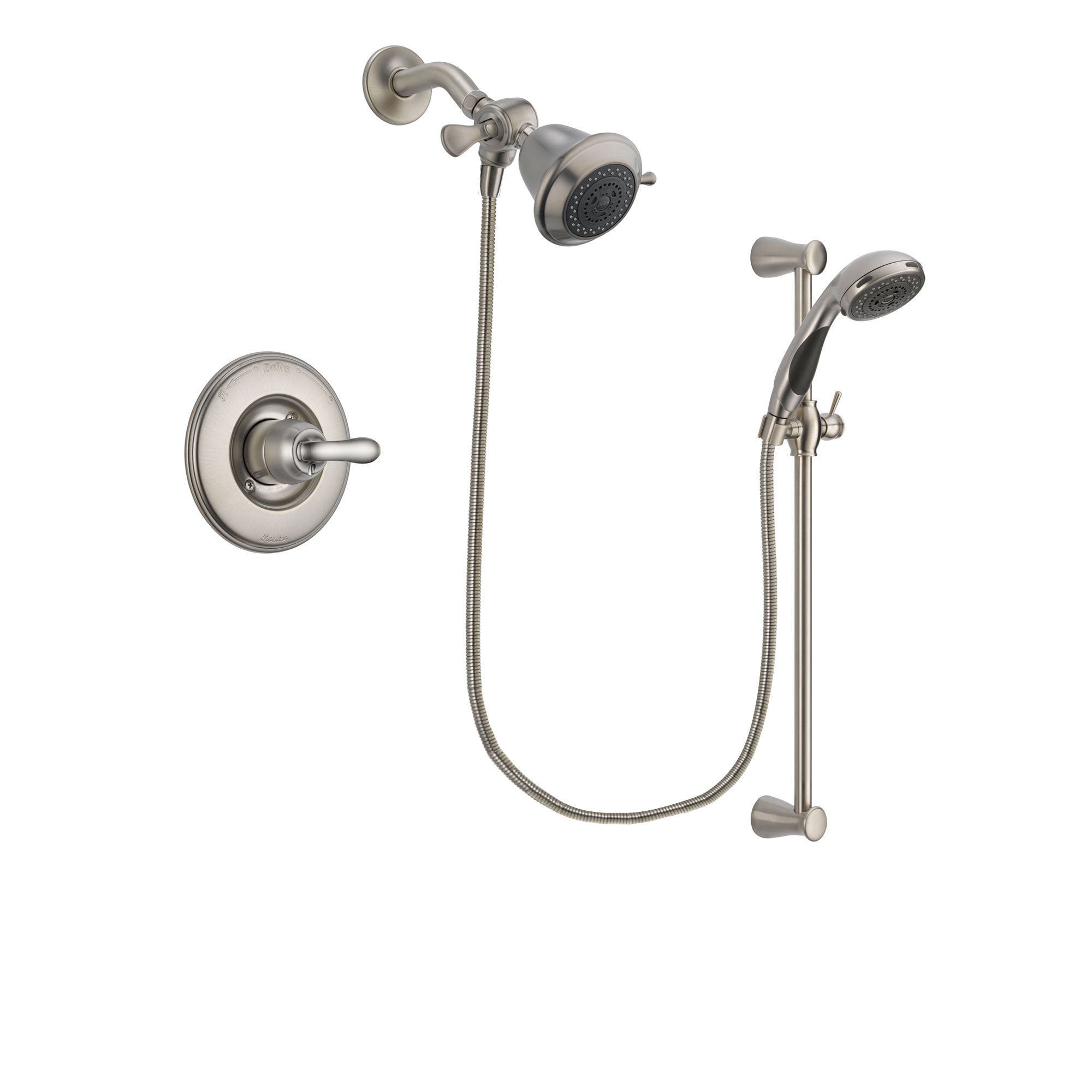 Delta Linden Stainless Steel Finish Shower Faucet System Package with Shower Head and Handheld Shower Spray with Slide Bar Includes Rough-in Valve DSP1532V