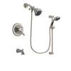 Delta Lahara Stainless Steel Finish Dual Control Tub and Shower Faucet System Package with Shower Head and Handheld Shower Spray with Slide Bar Includes Rough-in Valve and Tub Spout DSP1533V