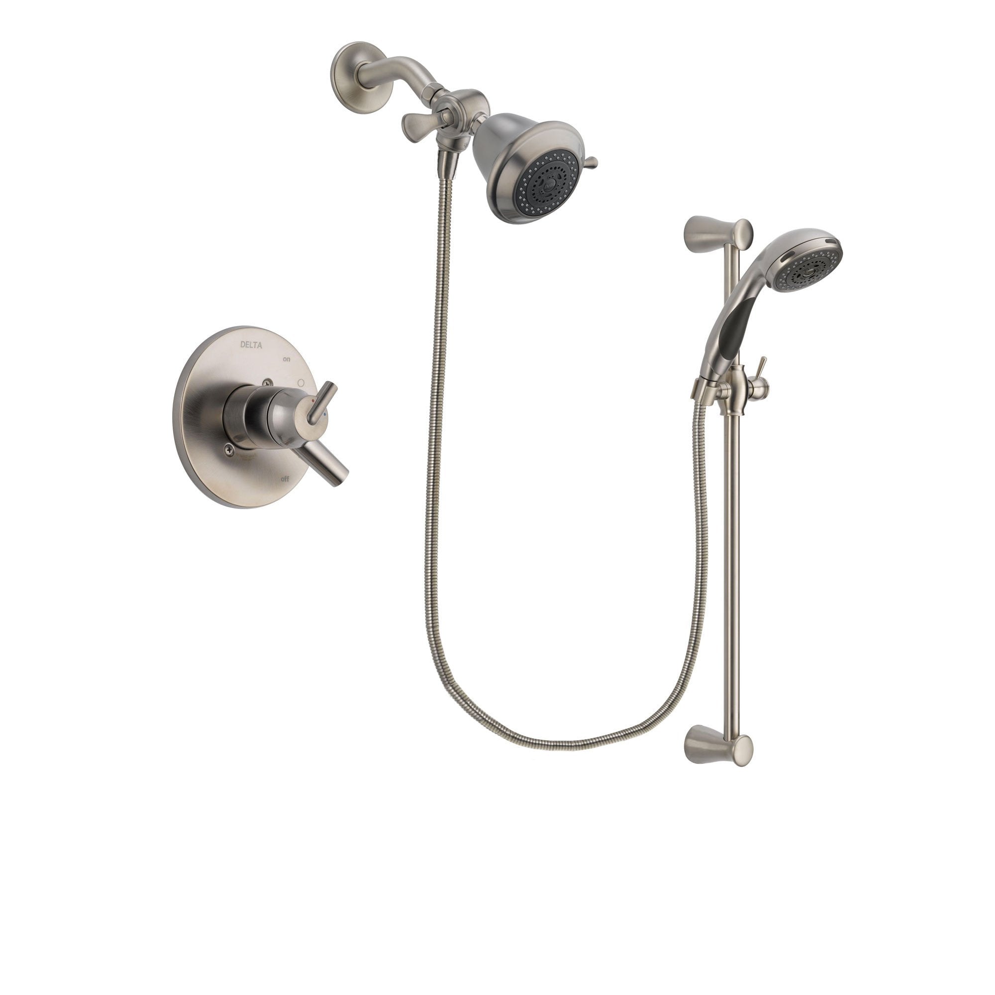 Delta Trinsic Stainless Steel Finish Dual Control Shower Faucet System Package with Shower Head and Handheld Shower Spray with Slide Bar Includes Rough-in Valve DSP1536V