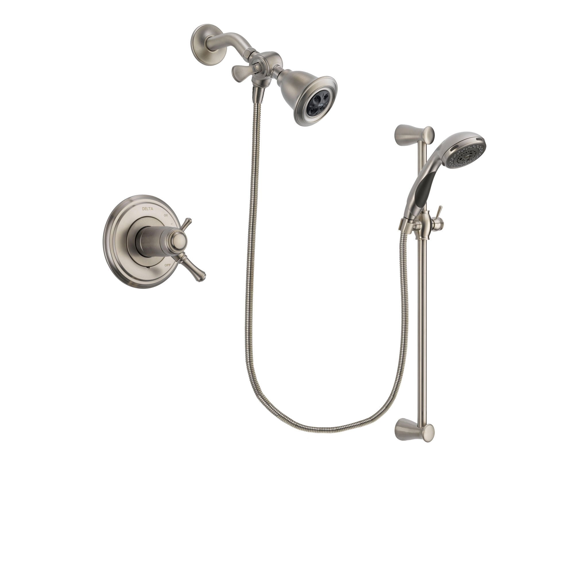 Delta Cassidy Stainless Steel Finish Thermostatic Shower Faucet System Package with Water Efficient Showerhead and Handheld Shower Spray with Slide Bar Includes Rough-in Valve DSP1556V