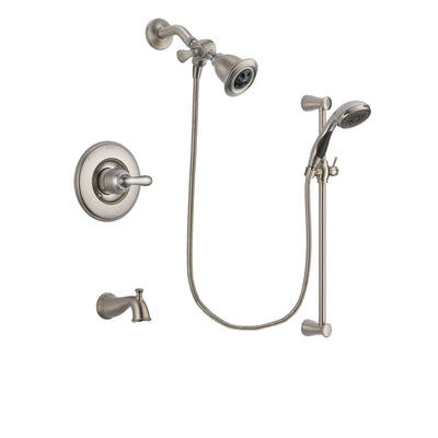 Delta Linden Stainless Steel Finish Tub and Shower Faucet System Package with Water Efficient Showerhead and Handheld Shower Spray with Slide Bar Includes Rough-in Valve and Tub Spout DSP1565V