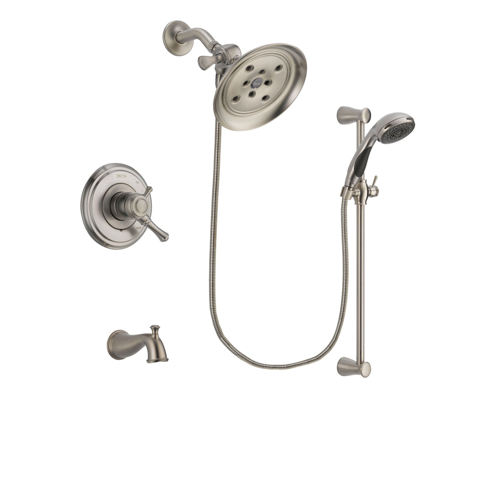 Delta Cassidy Stainless Steel Finish Tub and Shower System w/Hand Spray DSP1613V