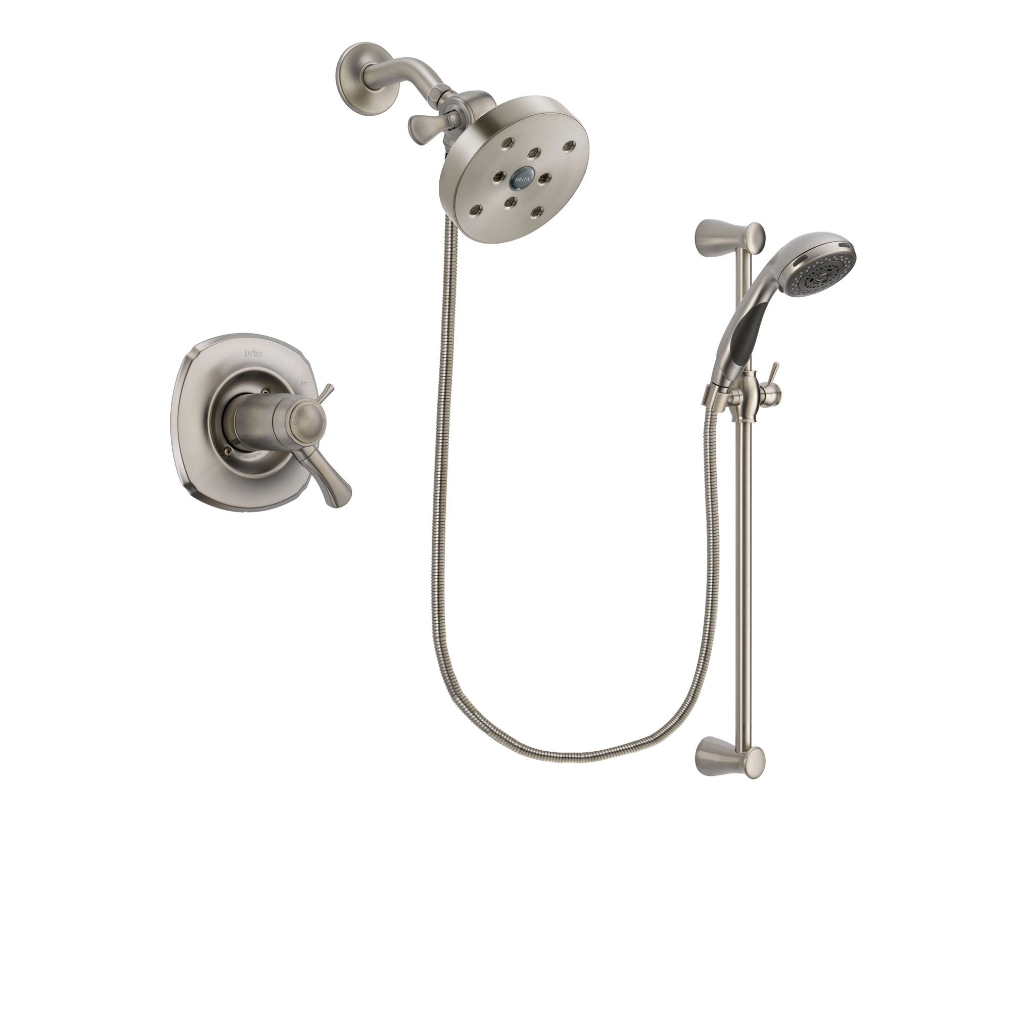 Delta Addison Stainless Steel Finish Thermostatic Shower Faucet System Package with 5-1/2 inch Shower Head and Handheld Shower Spray with Slide Bar Includes Rough-in Valve DSP1622V