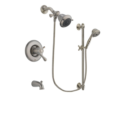 Delta Leland Stainless Steel Finish Thermostatic Tub and Shower Faucet System Package with Shower Head and 7-Spray Handheld Shower with Slide Bar Includes Rough-in Valve and Tub Spout DSP1653V