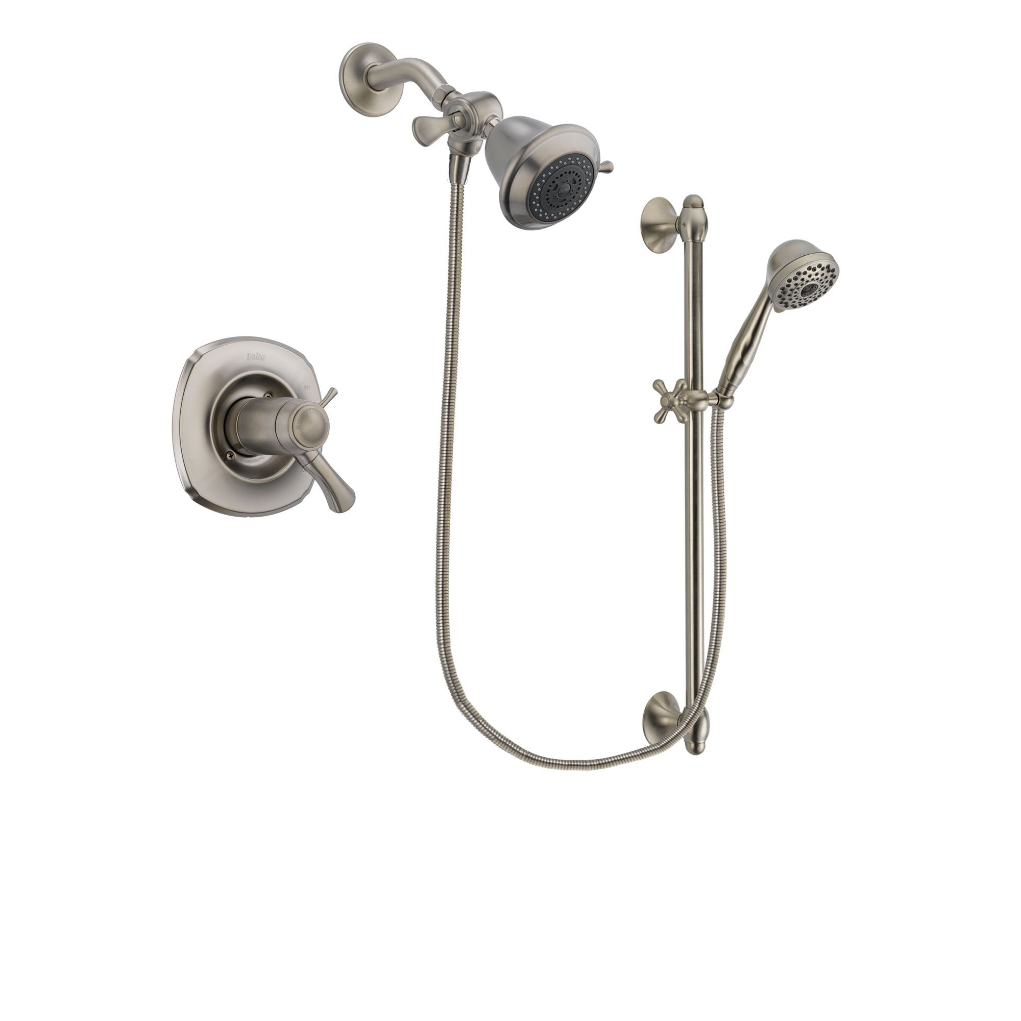 Delta Addison Stainless Steel Finish Thermostatic Shower Faucet System Package with Shower Head and 7-Spray Handheld Shower with Slide Bar Includes Rough-in Valve DSP1656V