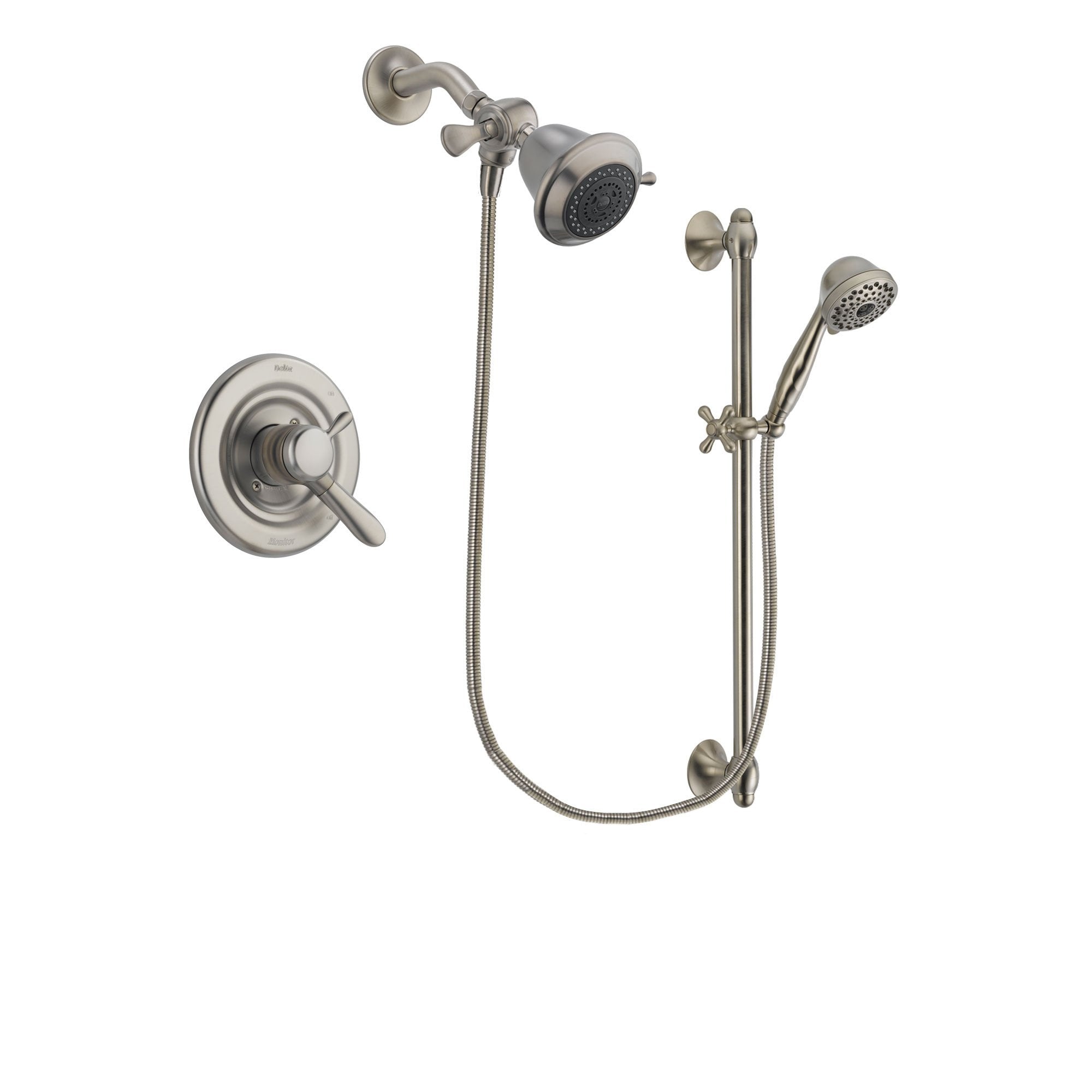 Delta Lahara Stainless Steel Finish Dual Control Shower Faucet System Package with Shower Head and 7-Spray Handheld Shower with Slide Bar Includes Rough-in Valve DSP1670V