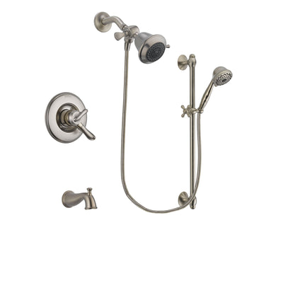Delta Linden Stainless Steel Finish Dual Control Tub and Shower Faucet System Package with Shower Head and 7-Spray Handheld Shower with Slide Bar Includes Rough-in Valve and Tub Spout DSP1679V