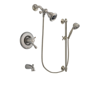 Delta Leland Stainless Steel Finish Thermostatic Tub and Shower Faucet System Package with Water Efficient Showerhead and 7-Spray Handheld Shower with Slide Bar Includes Rough-in Valve and Tub Spout DSP1687V