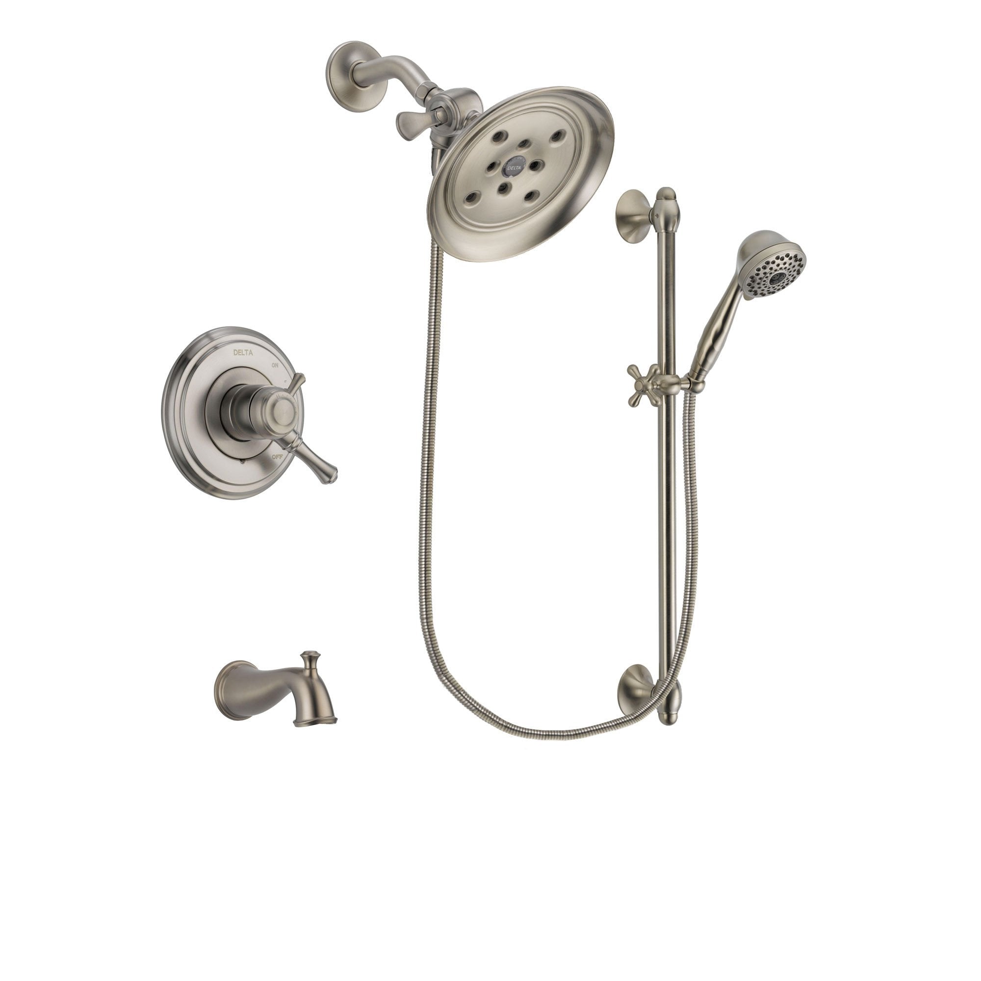 Delta Cassidy Stainless Steel Finish Tub and Shower System w/Hand Spray DSP1749V