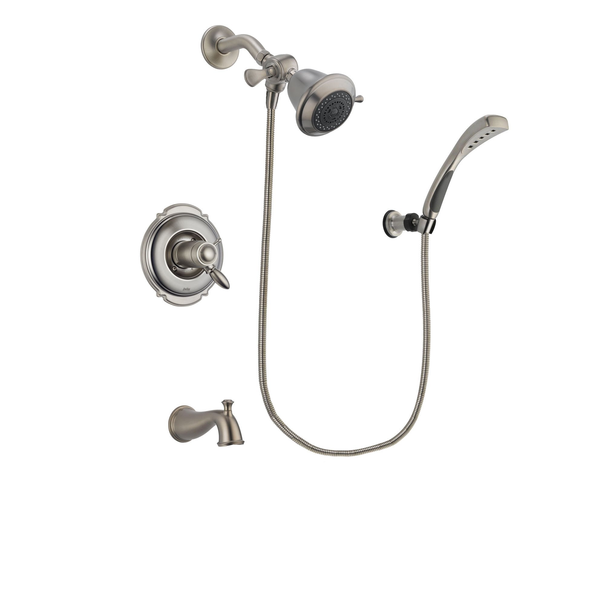 Delta Victorian Stainless Steel Finish Thermostatic Tub and Shower Faucet System Package with Shower Head and Wall Mounted Handshower Includes Rough-in Valve and Tub Spout DSP1787V