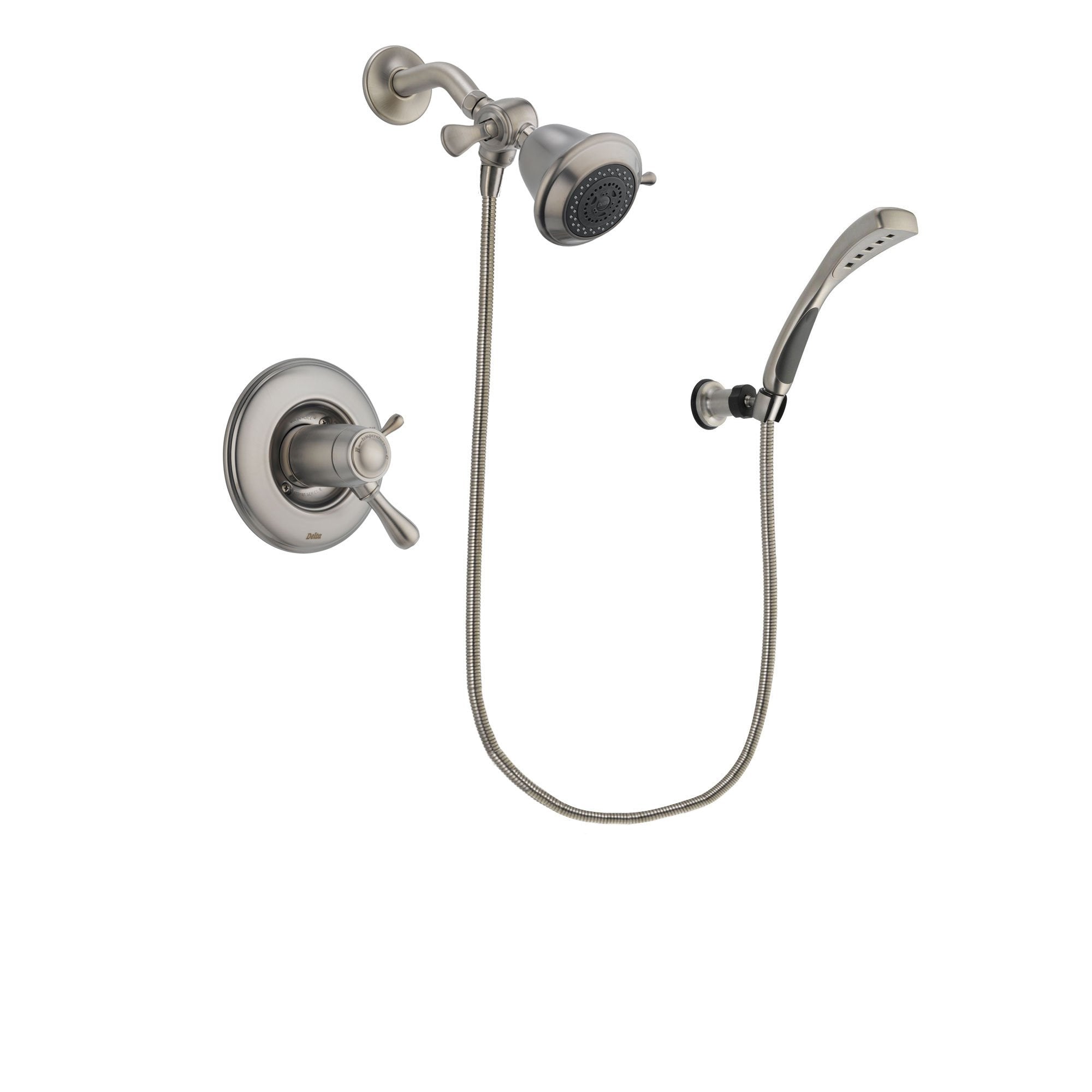 Delta Leland Stainless Steel Finish Thermostatic Shower Faucet System Package with Shower Head and Wall Mounted Handshower Includes Rough-in Valve DSP1790V