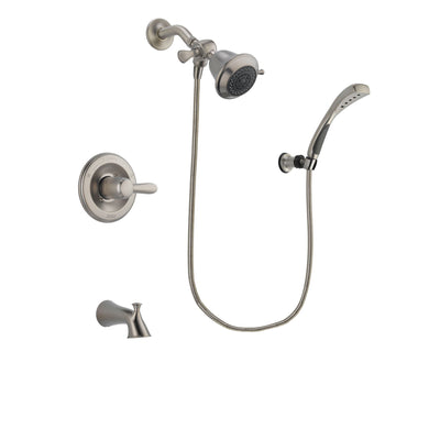 Delta Lahara Stainless Steel Finish Tub and Shower Faucet System Package with Shower Head and Wall Mounted Handshower Includes Rough-in Valve and Tub Spout DSP1795V