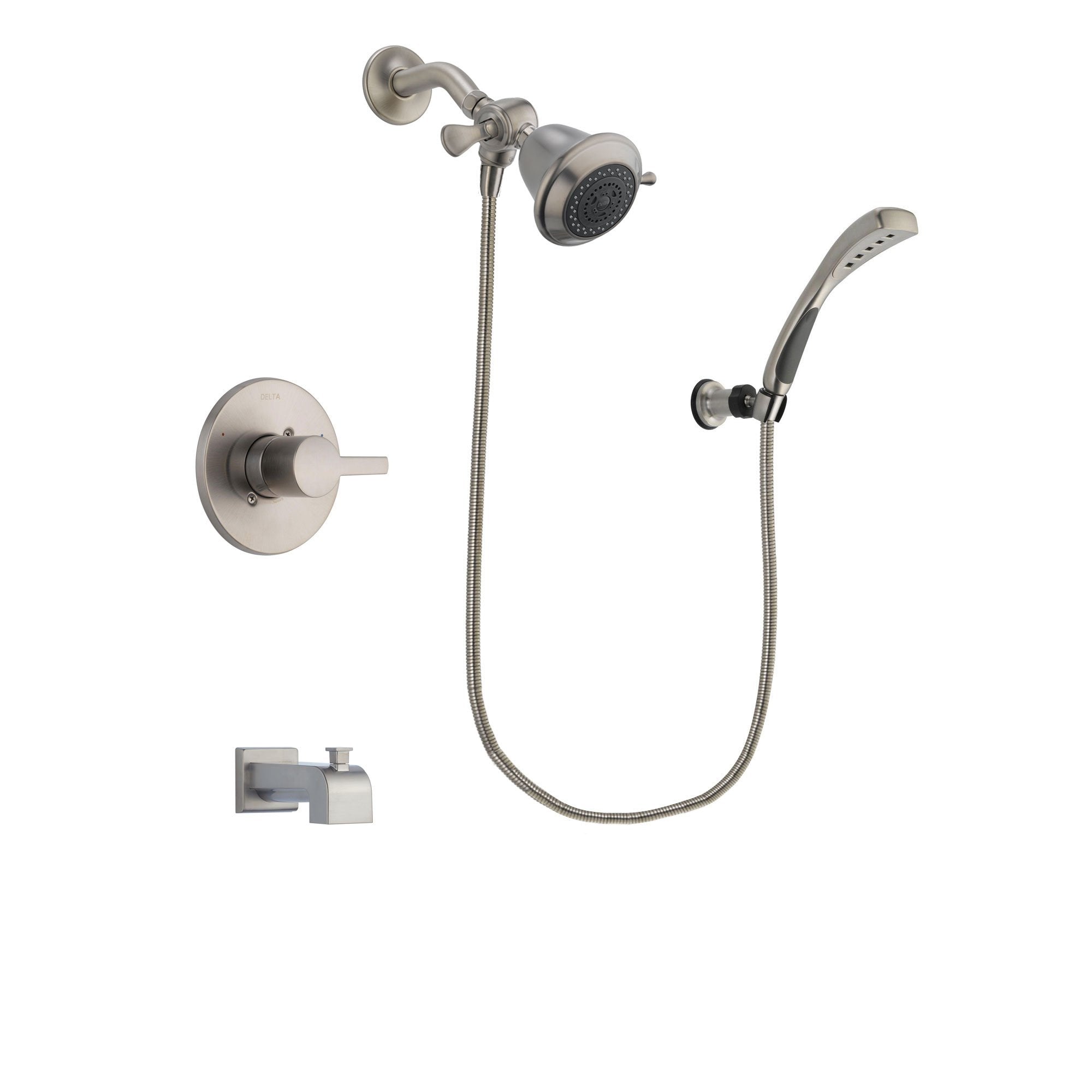 Delta Compel Stainless Steel Finish Tub and Shower Faucet System Package with Shower Head and Wall Mounted Handshower Includes Rough-in Valve and Tub Spout DSP1799V