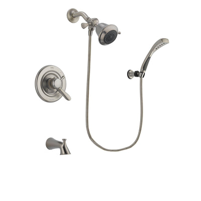 Delta Lahara Stainless Steel Finish Dual Control Tub and Shower Faucet System Package with Shower Head and Wall Mounted Handshower Includes Rough-in Valve and Tub Spout DSP1805V