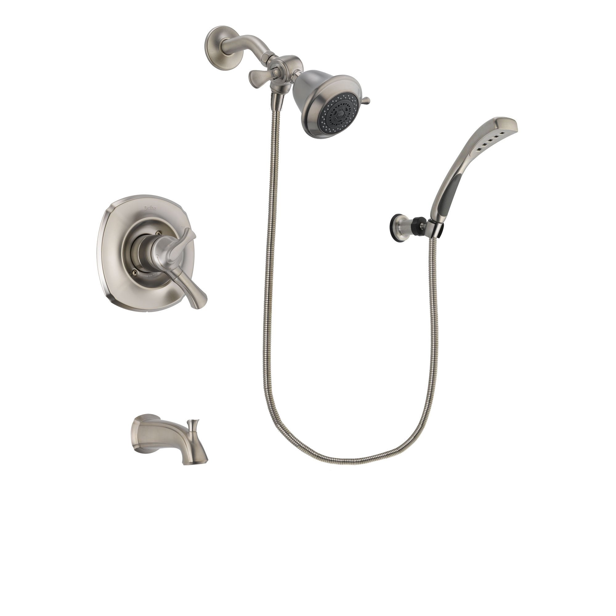 Delta Addison Stainless Steel Finish Dual Control Tub and Shower Faucet System Package with Shower Head and Wall Mounted Handshower Includes Rough-in Valve and Tub Spout DSP1813V