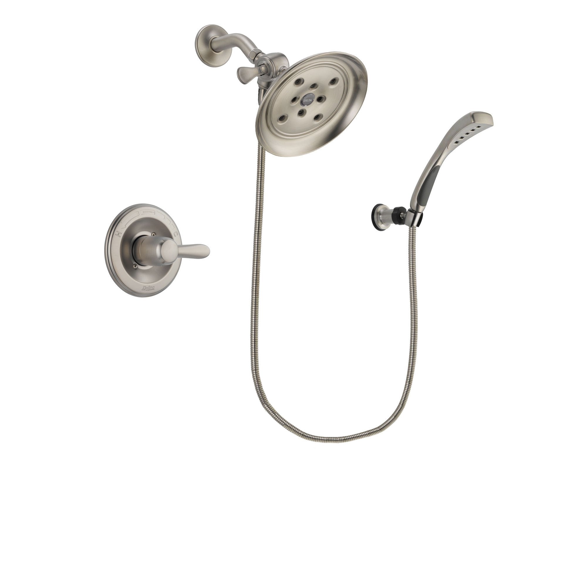 Delta Lahara Stainless Steel Finish Shower Faucet System Package with Large Rain Showerhead and Wall Mounted Handshower Includes Rough-in Valve DSP1864V