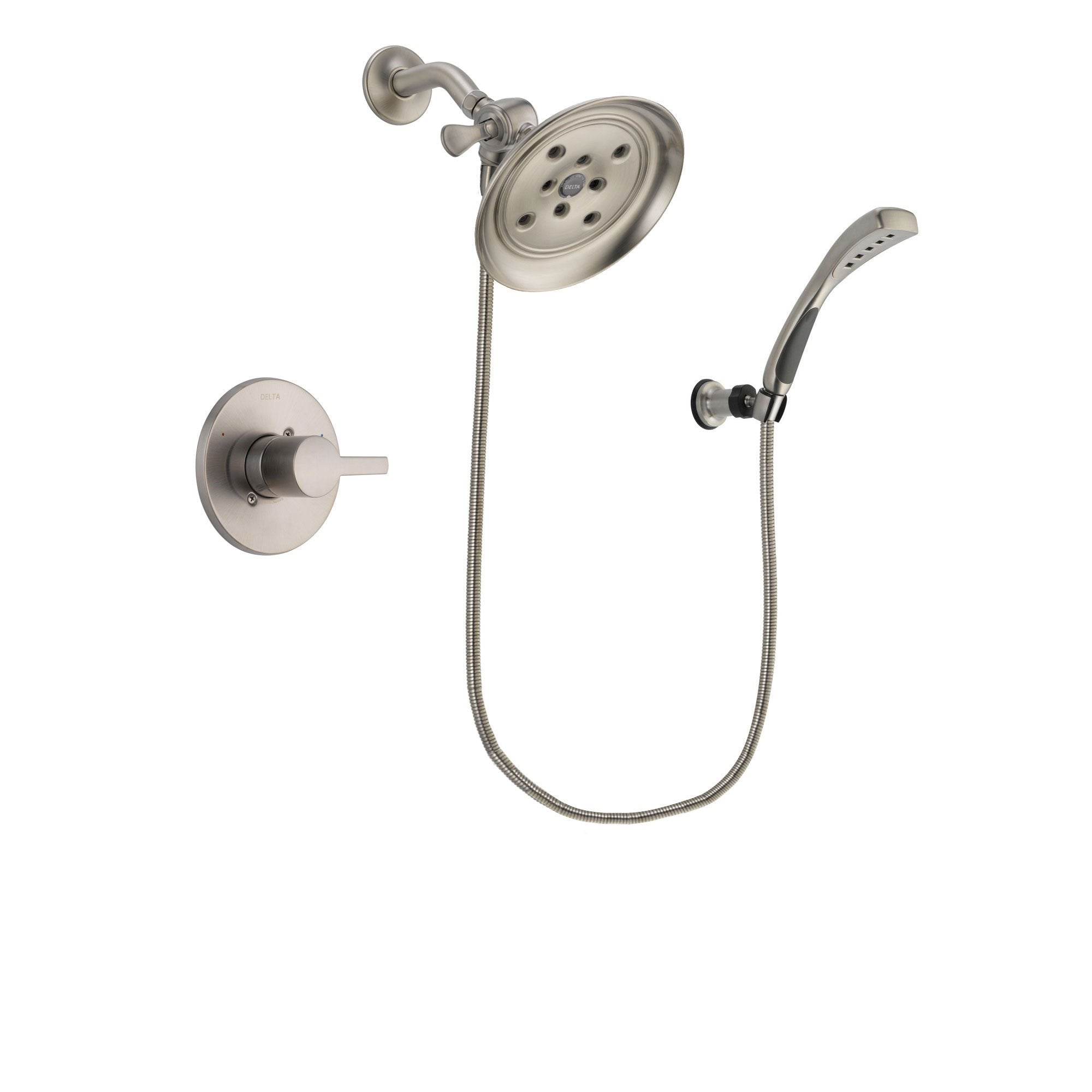 Delta Compel Stainless Steel Finish Shower Faucet System Package with Large Rain Showerhead and Wall Mounted Handshower Includes Rough-in Valve DSP1868V