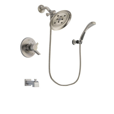 Delta Compel Stainless Steel Finish Dual Control Tub and Shower Faucet System Package with Large Rain Showerhead and Wall Mounted Handshower Includes Rough-in Valve and Tub Spout DSP1877V