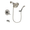 Delta Leland Stainless Steel Finish Dual Control Tub and Shower Faucet System Package with Large Rain Showerhead and Wall Mounted Handshower Includes Rough-in Valve and Tub Spout DSP1879V