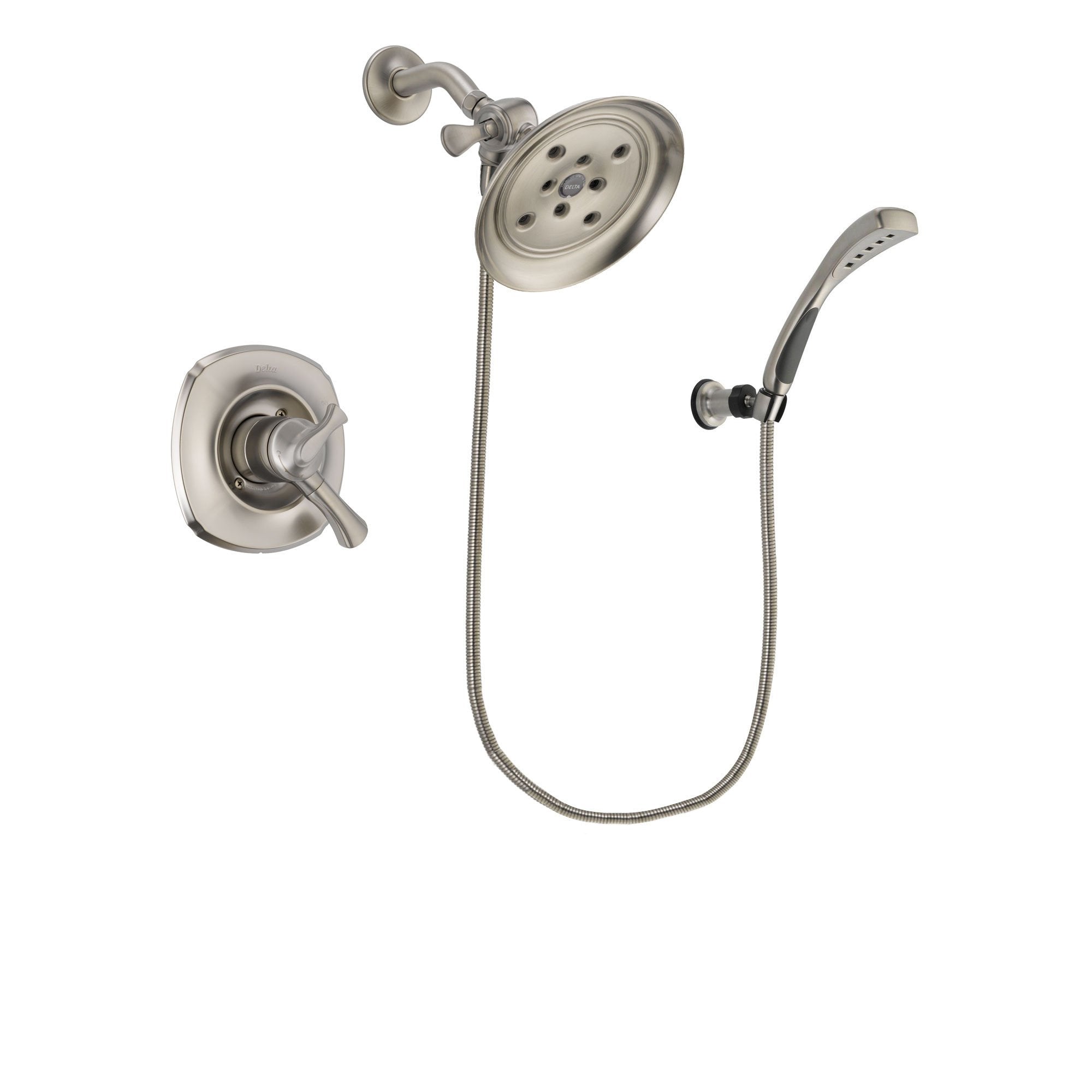 Delta Addison Stainless Steel Finish Dual Control Shower Faucet System Package with Large Rain Showerhead and Wall Mounted Handshower Includes Rough-in Valve DSP1882V