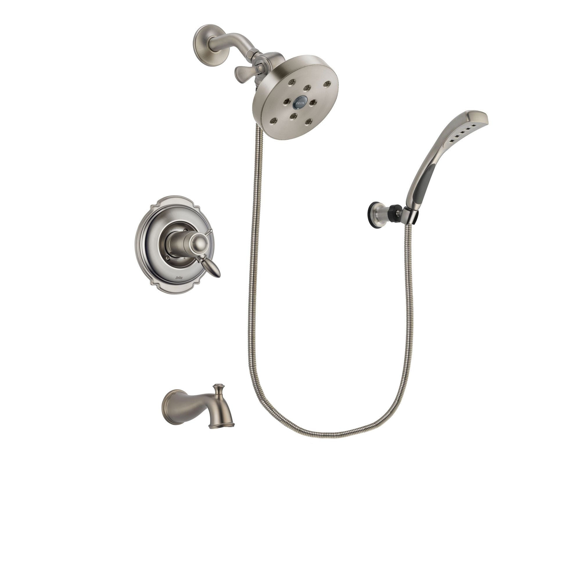 Delta Victorian Stainless Steel Finish Thermostatic Tub and Shower Faucet System Package with 5-1/2 inch Shower Head and Wall Mounted Handshower Includes Rough-in Valve and Tub Spout DSP1889V