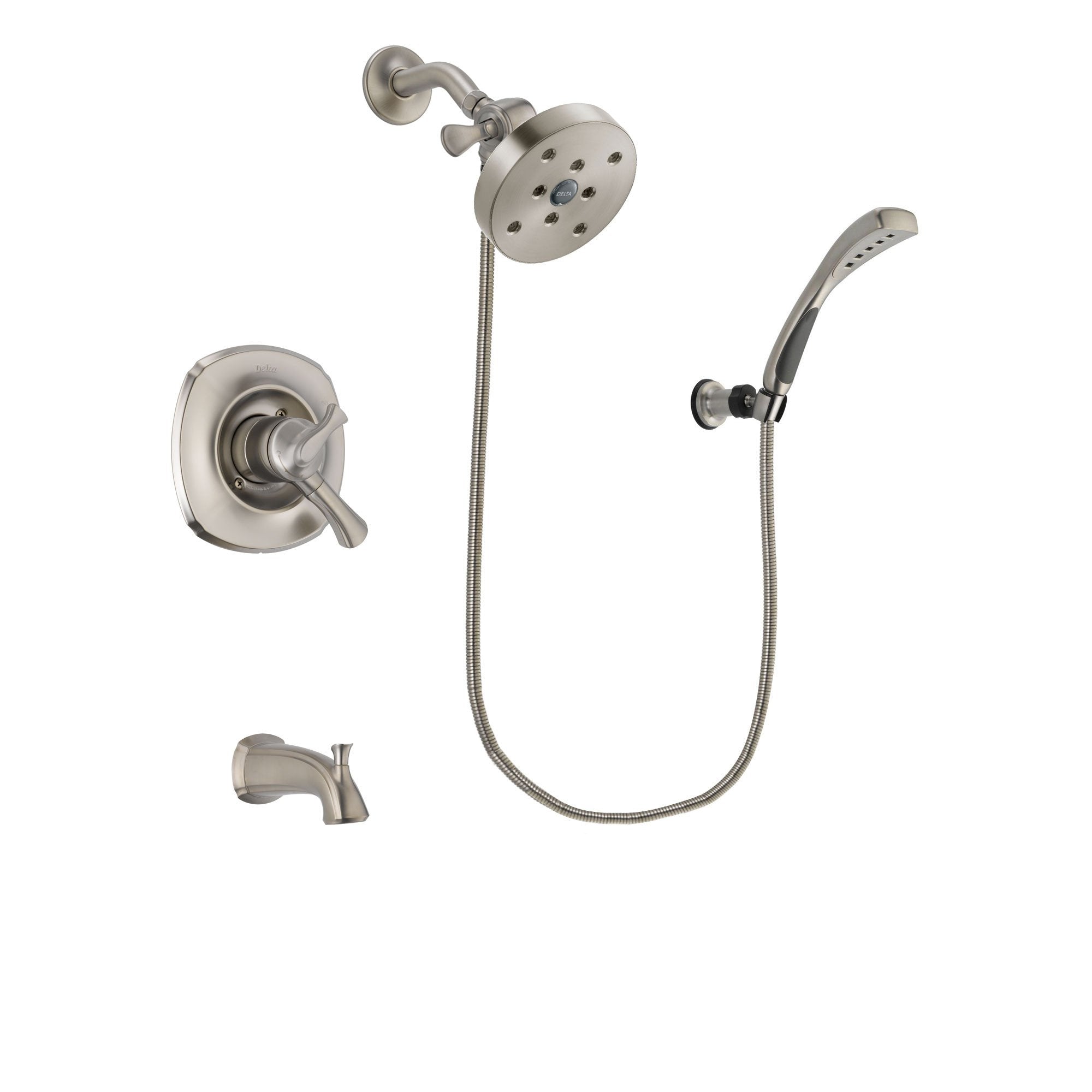 Delta Addison Stainless Steel Finish Dual Control Tub and Shower Faucet System Package with 5-1/2 inch Shower Head and Wall Mounted Handshower Includes Rough-in Valve and Tub Spout DSP1915V
