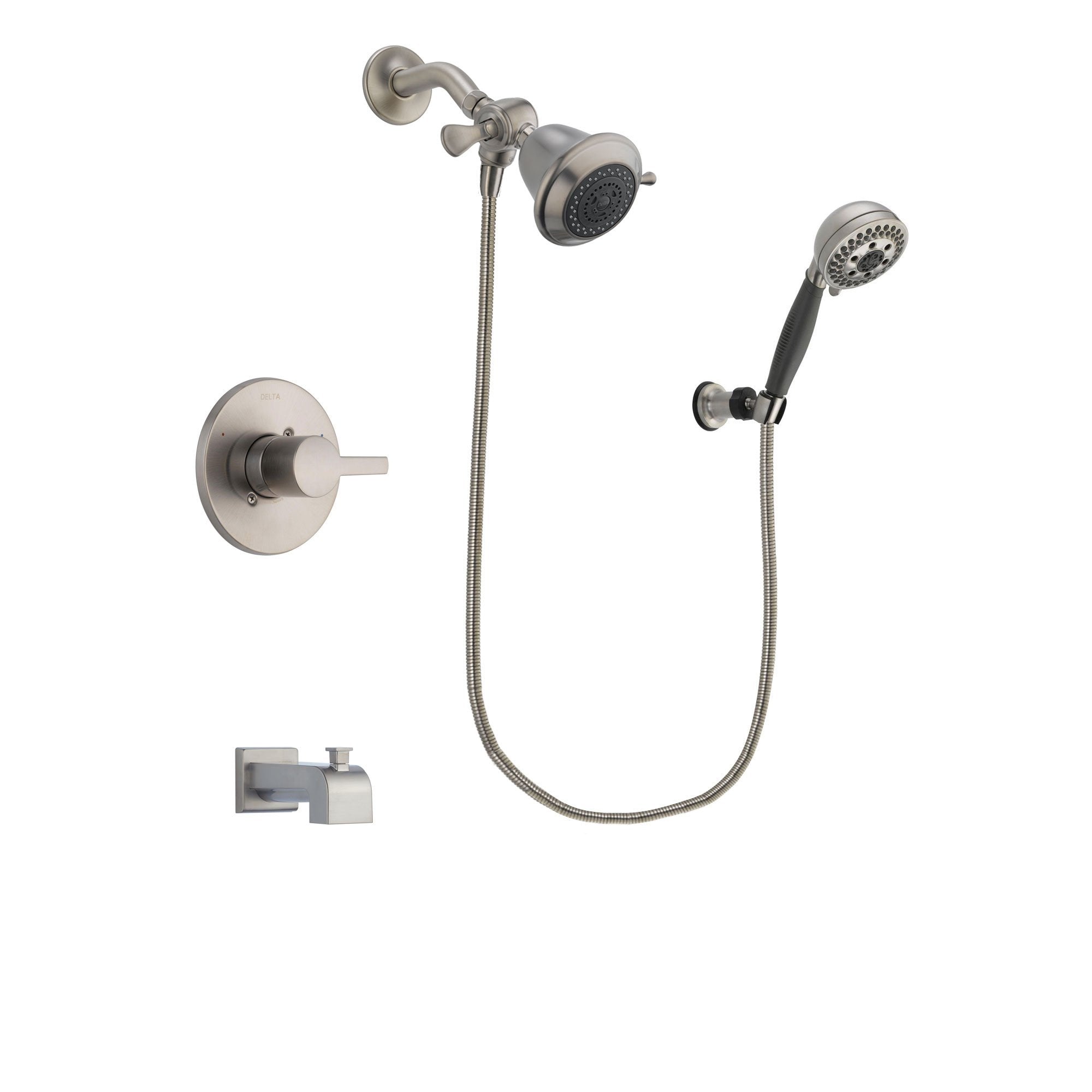 Delta Compel Stainless Steel Finish Tub and Shower Faucet System Package with Shower Head and 5-Setting Wall Mount Personal Handheld Shower Includes Rough-in Valve and Tub Spout DSP1935V