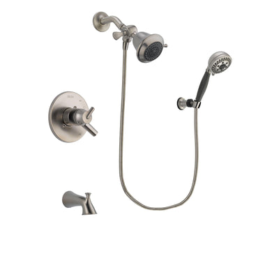 Delta Trinsic Stainless Steel Finish Dual Control Tub and Shower Faucet System Package with Shower Head and 5-Setting Wall Mount Personal Handheld Shower Includes Rough-in Valve and Tub Spout DSP1943V