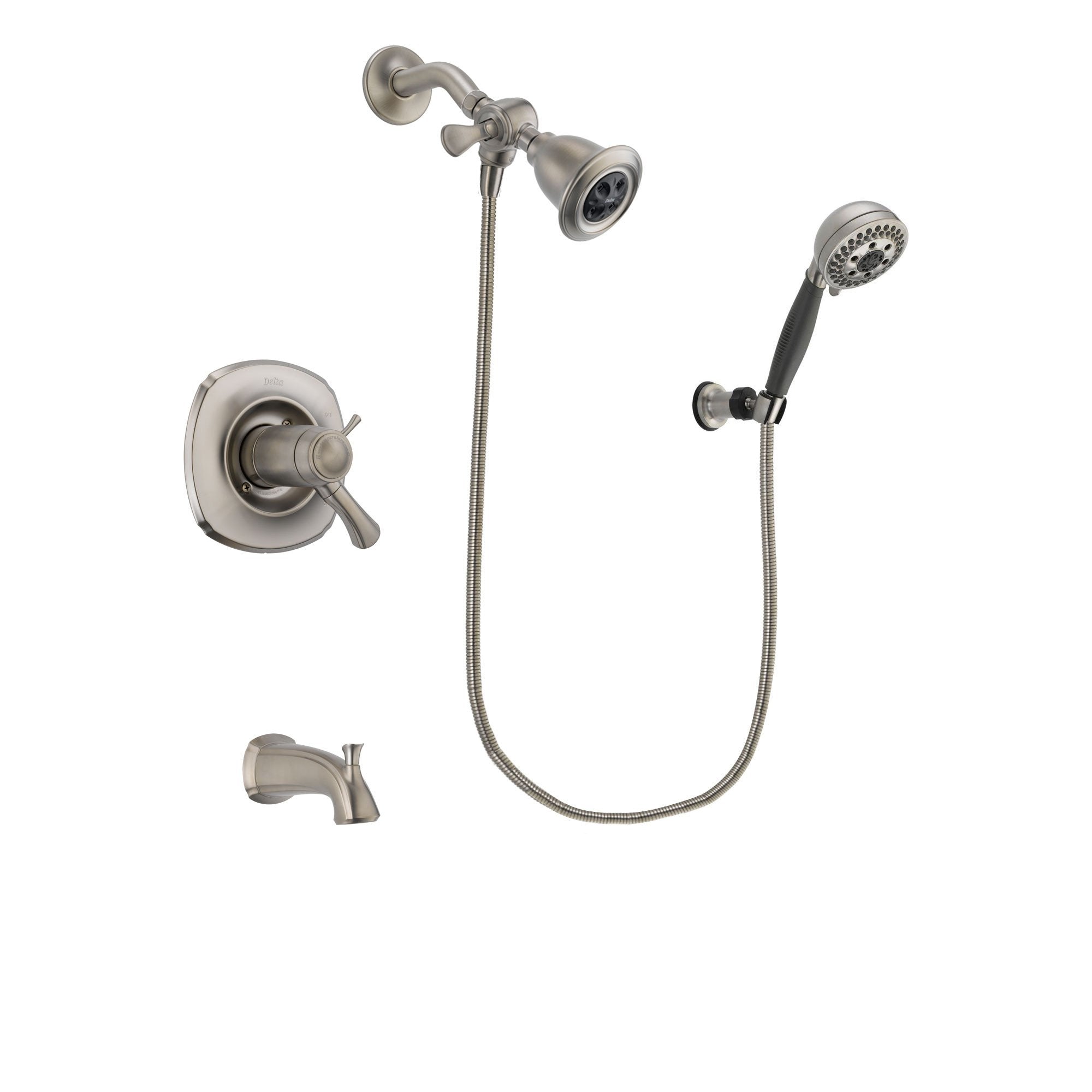 Delta Addison Stainless Steel Finish Thermostatic Tub and Shower Faucet System Package with Water Efficient Showerhead and 5-Setting Wall Mount Personal Handheld Shower Includes Rough-in Valve and Tub Spout DSP1961V