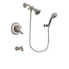 Delta Linden Stainless Steel Finish Dual Control Tub and Shower Faucet System Package with Water Efficient Showerhead and 5-Setting Wall Mount Personal Handheld Shower Includes Rough-in Valve and Tub Spout DSP1985V