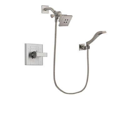 Delta Arzo Stainless Steel Finish Shower Faucet System Package with Square Showerhead and Modern Wall Mount Handheld Shower Spray Includes Rough-in Valve DSP2068V