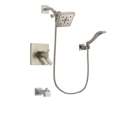 Delta Arzo Stainless Steel Finish Thermostatic Tub and Shower Faucet System Package with Square Shower Head and Modern Wall Mount Handheld Shower Spray Includes Rough-in Valve and Tub Spout DSP2097V