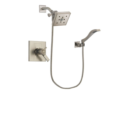 Delta Arzo Stainless Steel Finish Thermostatic Shower Faucet System Package with Square Shower Head and Modern Wall Mount Handheld Shower Spray Includes Rough-in Valve DSP2098V