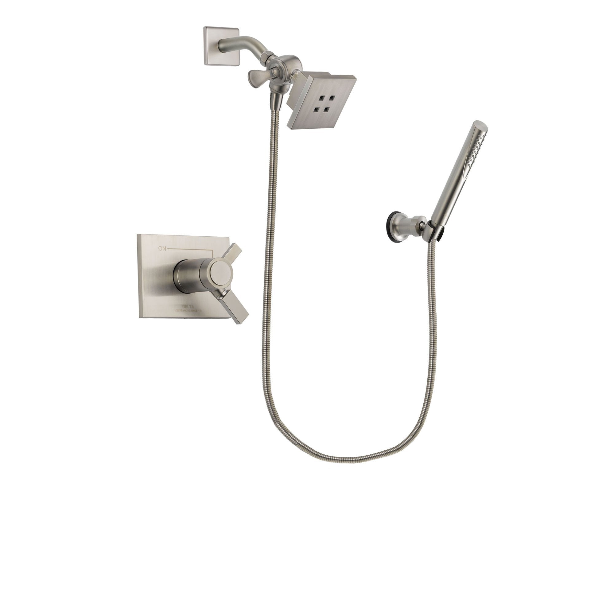 Delta Vero Stainless Steel Finish Thermostatic Shower Faucet System Package with Square Showerhead and Modern Handheld Shower Spray Includes Rough-in Valve DSP2114V