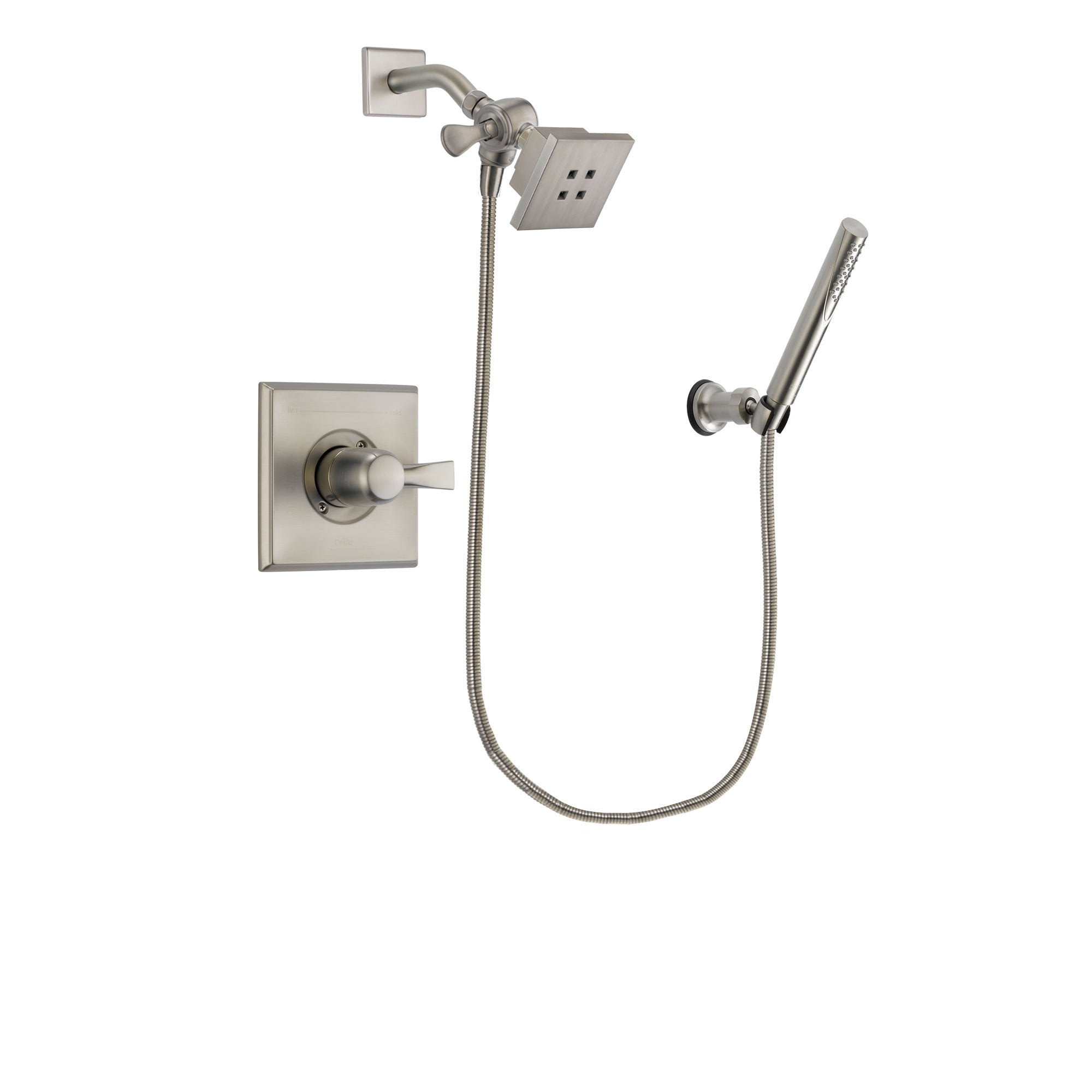 Delta Dryden Stainless Steel Finish Shower Faucet System Package with Square Showerhead and Modern Handheld Shower Spray Includes Rough-in Valve DSP2118V