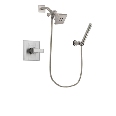 Delta Arzo Stainless Steel Finish Shower Faucet System Package with Square Showerhead and Modern Handheld Shower Spray Includes Rough-in Valve DSP2122V