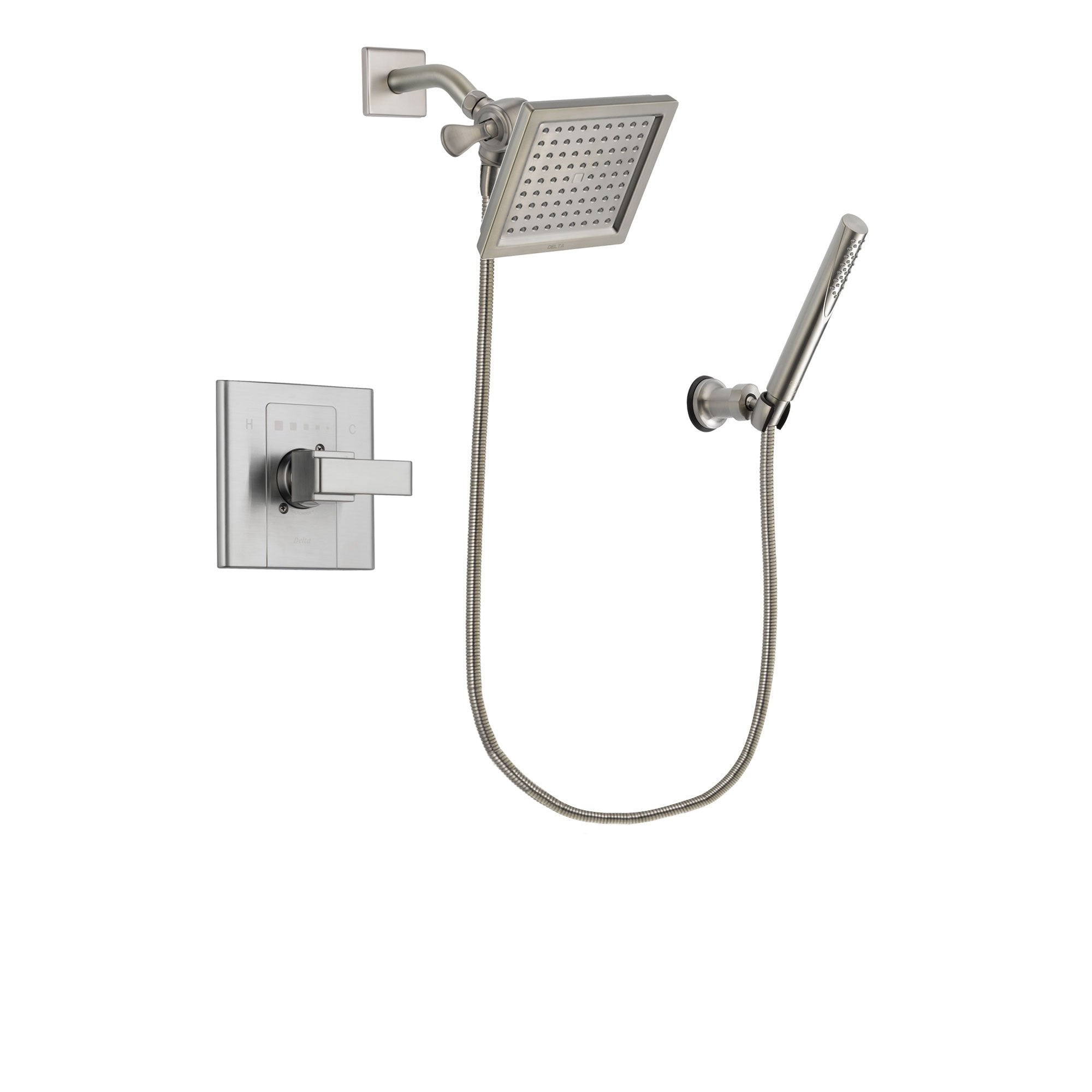 Delta Arzo Stainless Steel Finish Shower Faucet System Package with 6.5-inch Square Rain Showerhead and Modern Handheld Shower Spray Includes Rough-in Valve DSP2140V