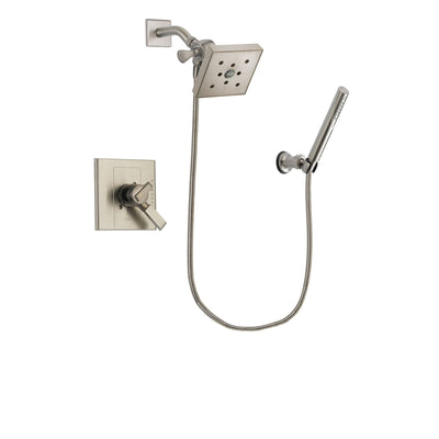 Delta Arzo Stainless Steel Finish Dual Control Shower Faucet System Package with Square Shower Head and Modern Handheld Shower Spray Includes Rough-in Valve DSP2164V
