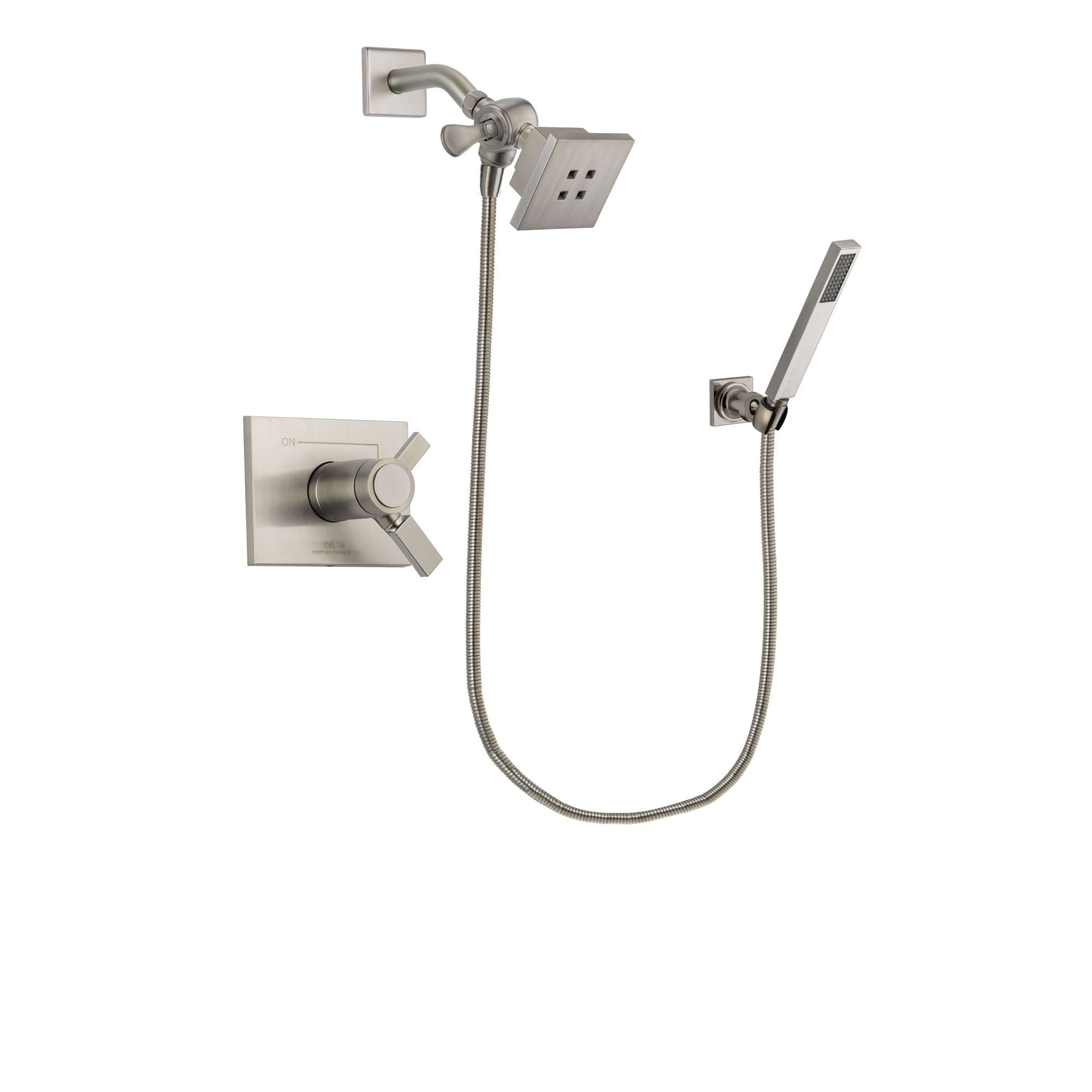 Delta Vero Stainless Steel Finish Thermostatic Shower Faucet System Package with Square Showerhead and Wall-Mount Handheld Shower Stick Includes Rough-in Valve DSP2168V