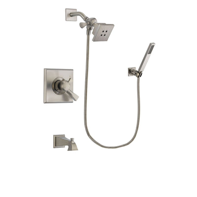 Delta Dryden Stainless Steel Finish Dual Control Tub and Shower Faucet System Package with Square Showerhead and Wall-Mount Handheld Shower Stick Includes Rough-in Valve and Tub Spout DSP2177V